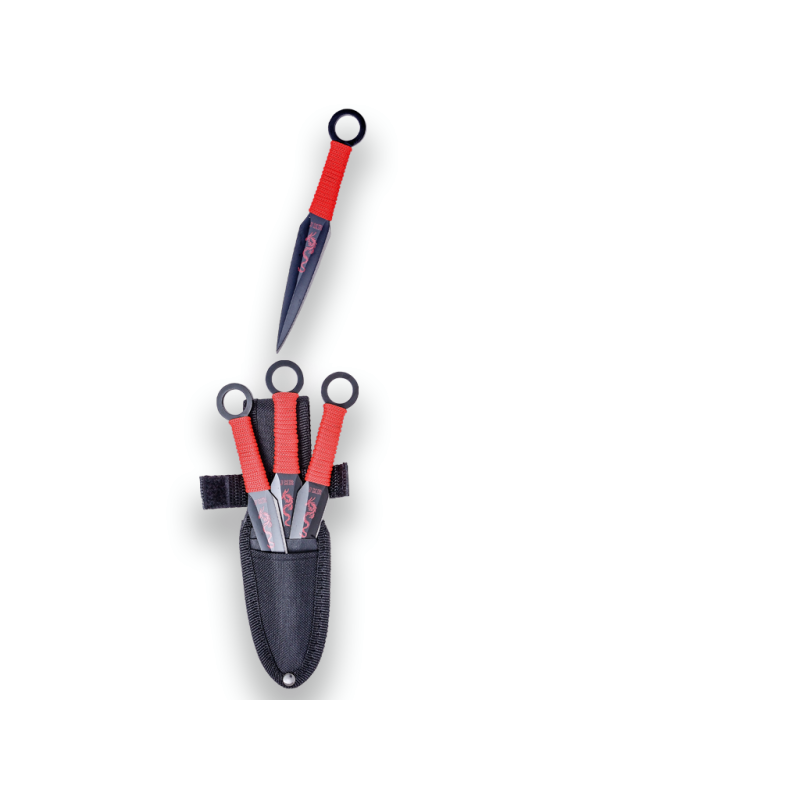 SET DE 3 COUTEAUX DE LANCER JKR À 1 TRANCHANT, ACIER INOXYDABLE, LONGUEUR TOTALE 15 CM. ÉTUI EN NYLON INCLUS