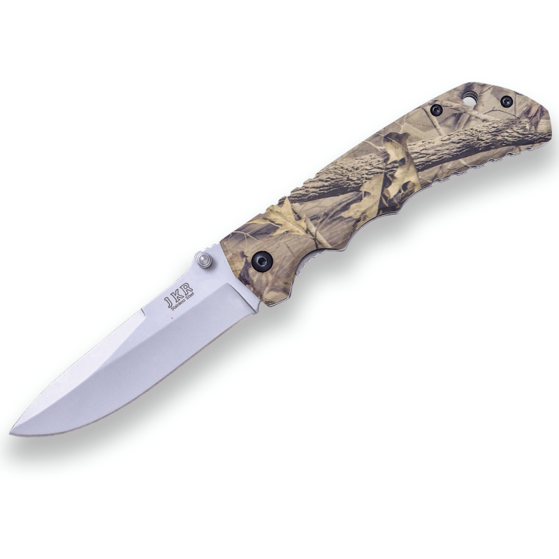 LINER LOCK FOLDING KNIFE 8,5 CM BLADE LENGTH AND ALUMINUM CAMO HANDLE WITH CLIP BACK SIDE