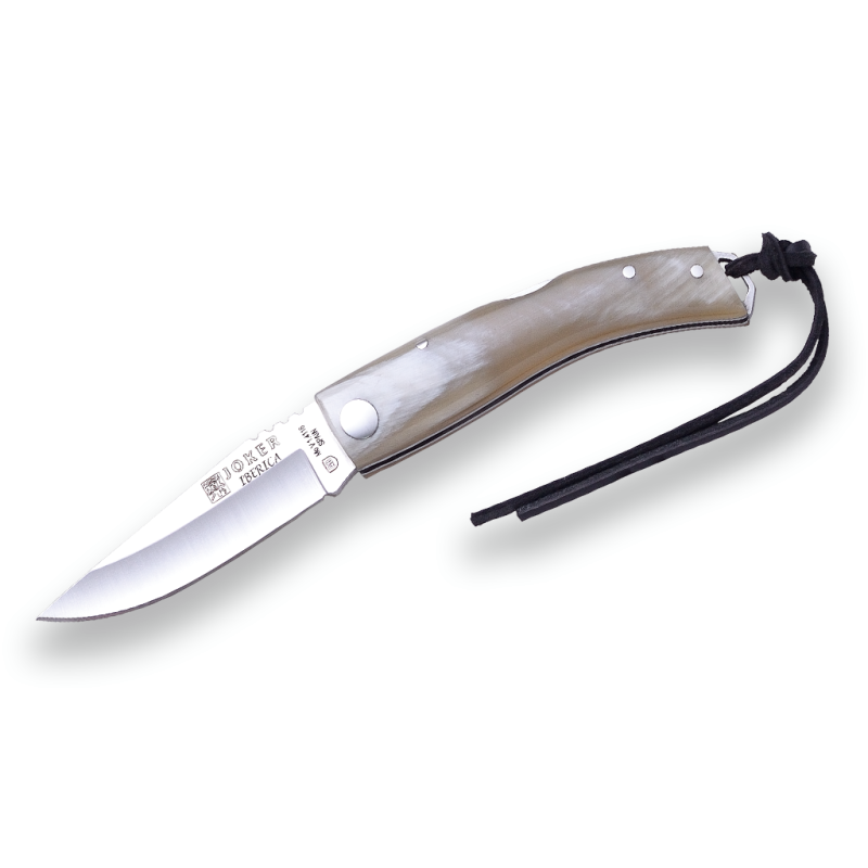 COLTELLO SPORTIVO JOKER IBERICO, CON SERRATURA, GUANCETTE IN CORNO DI TORO, ACCIAIO INOSSIDABILE MOVA 1.4116 E LUNGHEZZA DELLA L