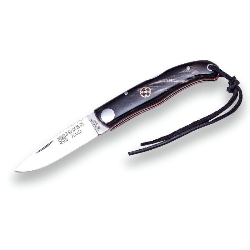 COUTEAU DE SPORT KOALA JOKER , AVEC SERRURE, ÉCAILLES EN CORNE DE BUFFLE, LAME DE 7 CM. COFFRET DE PRÉSENTATION INCLUS.