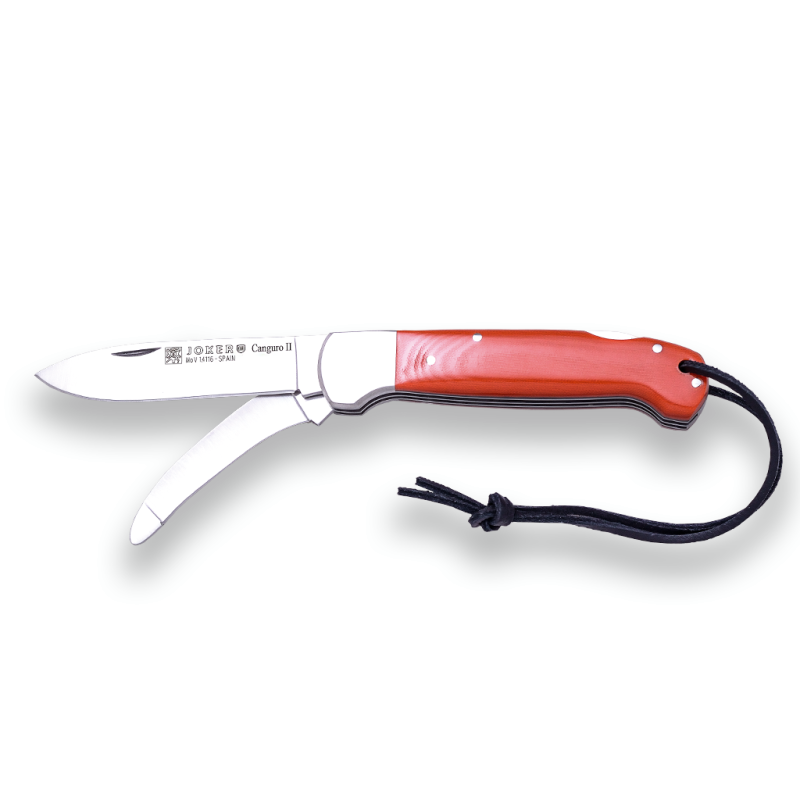 COUTEAU DE CHASSE POLYVALENT JOKER KANGOUROU II, LAME EN ACIER INOXYDABLE MOVA + LAME À DÉPECER, ÉCAILLES EN MICARTA, VIROLE EN 