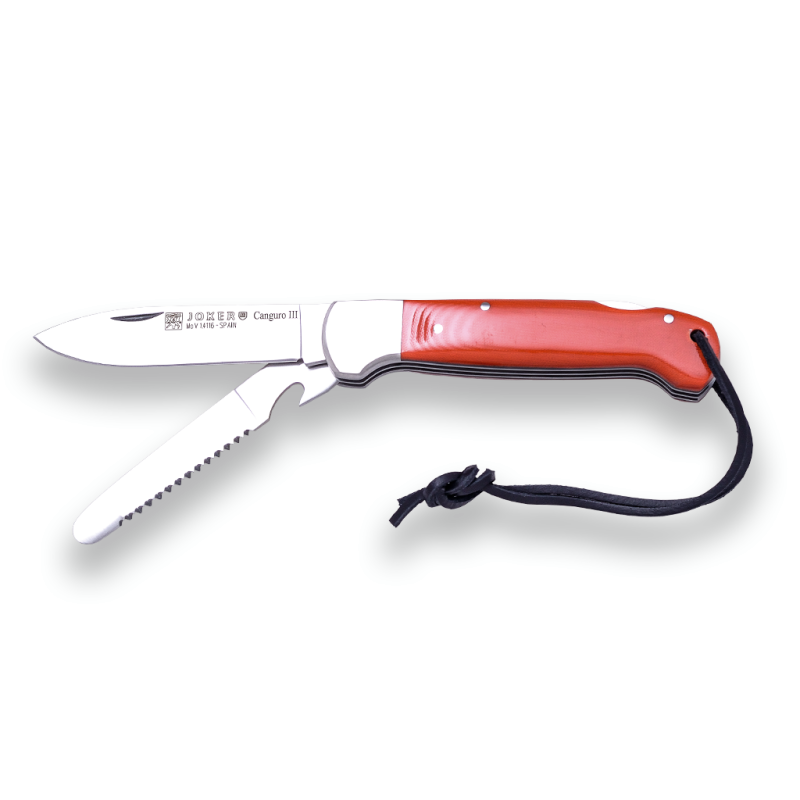 COLTELLO DA CACCIA MULTIUSO JOKER CANGURO III, LAMA IN ACCIAIO MOVA + LAMA PER SEGA, GUANCETTE IN MICARTA, GHIERA IN ACCIAIO INO
