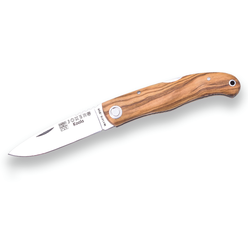 COLTELLO SPORTIVO KOALA JOKER , ACCIAIO MOVA 1.4116, SQUAME DI OLIVA, LAMA DA 8 CM, BLOCCATO.