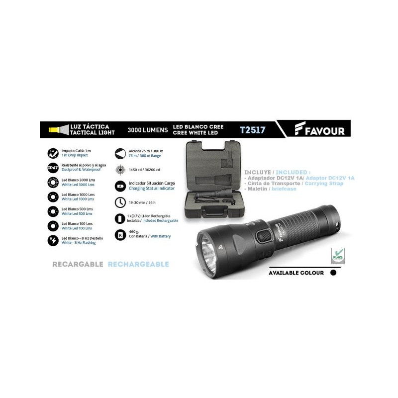 FAVOR Torcia Ricaricabile 3000 lumen