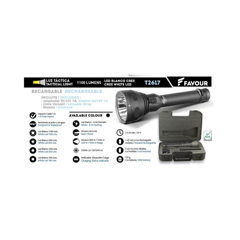 Linterna FAVOUR Recargable 1000 lumens