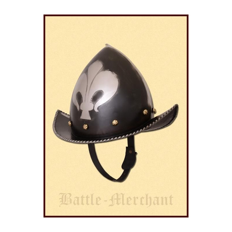 1716413416 Morion Helm mit französischer Lilie, 16. Jahrhundert, 1,6 mm Stahl