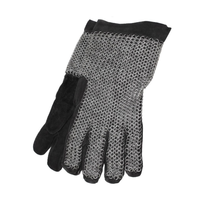 0501032600 Leather gloves with chain mail on back