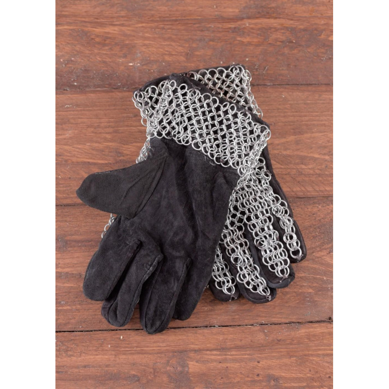 0516617500 Leather gloves with chain mail on back and wrist