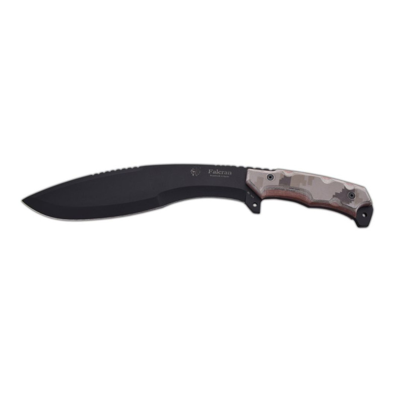 J&V Knife Model FALCRAN BLACK COATED CAMO PIXEL DESERT MICARTA