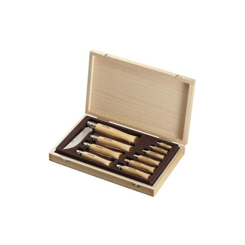 Caja de coleccionista madera de 10 cuchillos inox