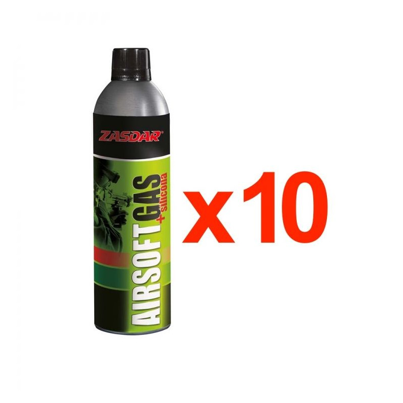 Airsoft Gas Zasdar 750 ml em uma caixa de 10 unidades.