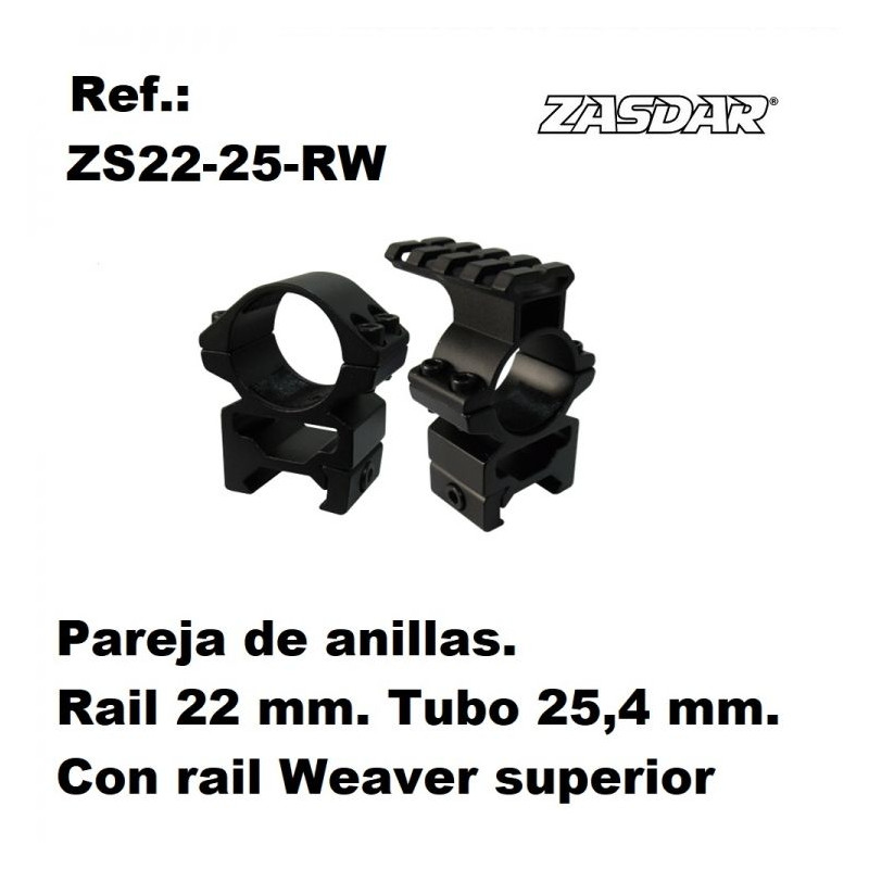 Monturas Zasdar Altura Media &Oslash25 mm - con rail Weaver superior - p 21 mm (Weaver o Picatiny)