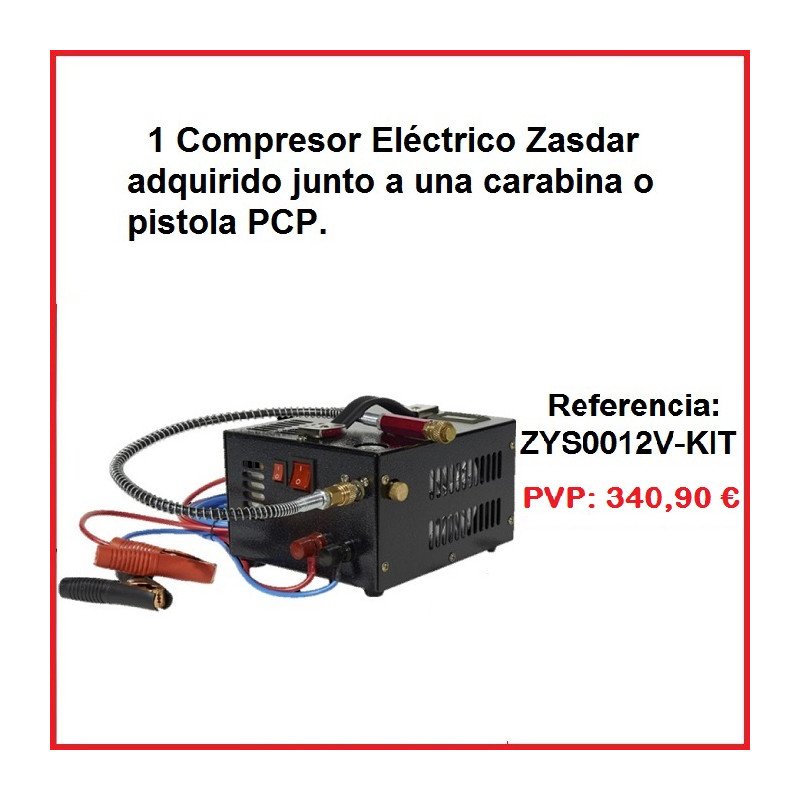 KIT -Compresor Electrico 12v220v para PCP 300 Bar. 1000cc. (4500PSI30MPH)