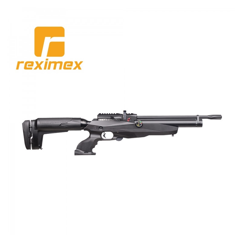Pistola PCP Reximex Tormenta calibre 4,5 mm. Sintética color negro. 24 julios.