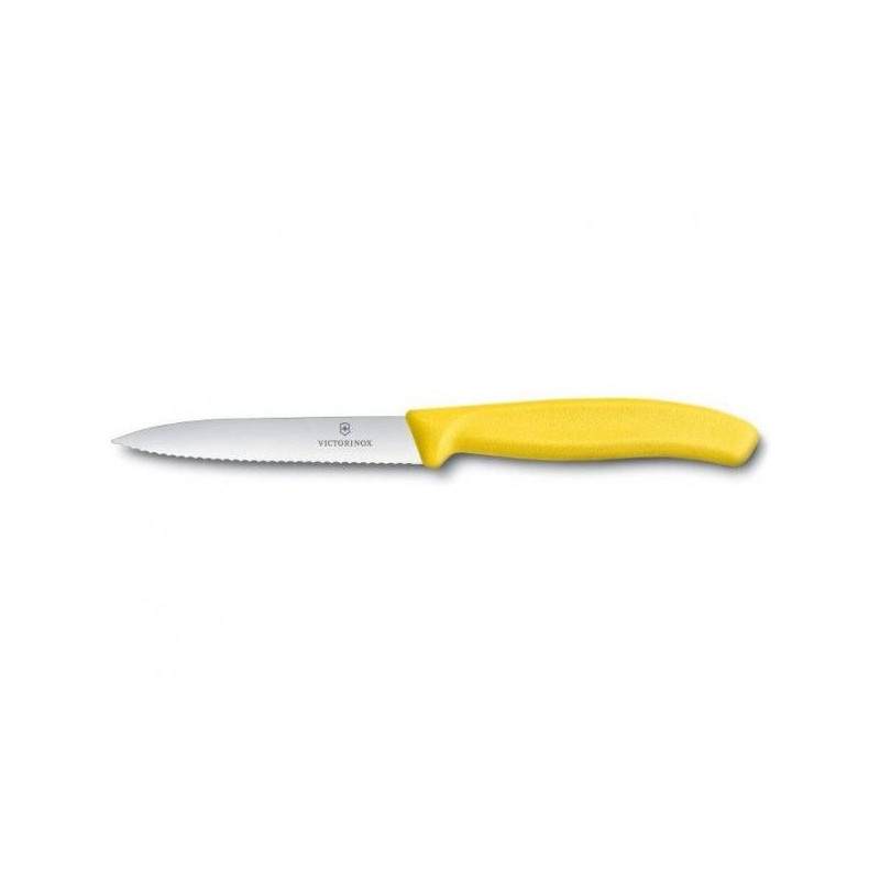 Cuchillo legumbres filo dentado 10 cm. Amarillo