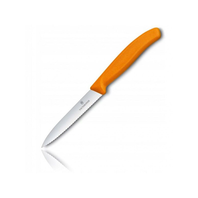 Faca de leguminosa de borda serrilhada 10 cm. Laranja