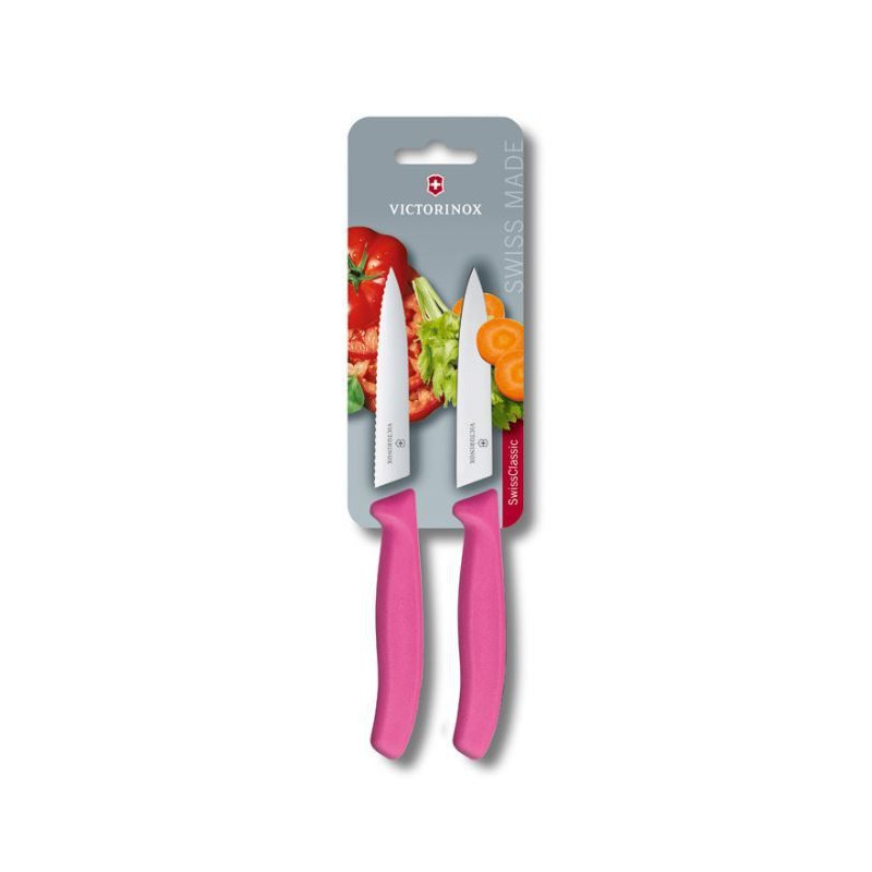 Cuchillo Verduras 2 Unidades Dentado+Liso Rosa 10 cms
