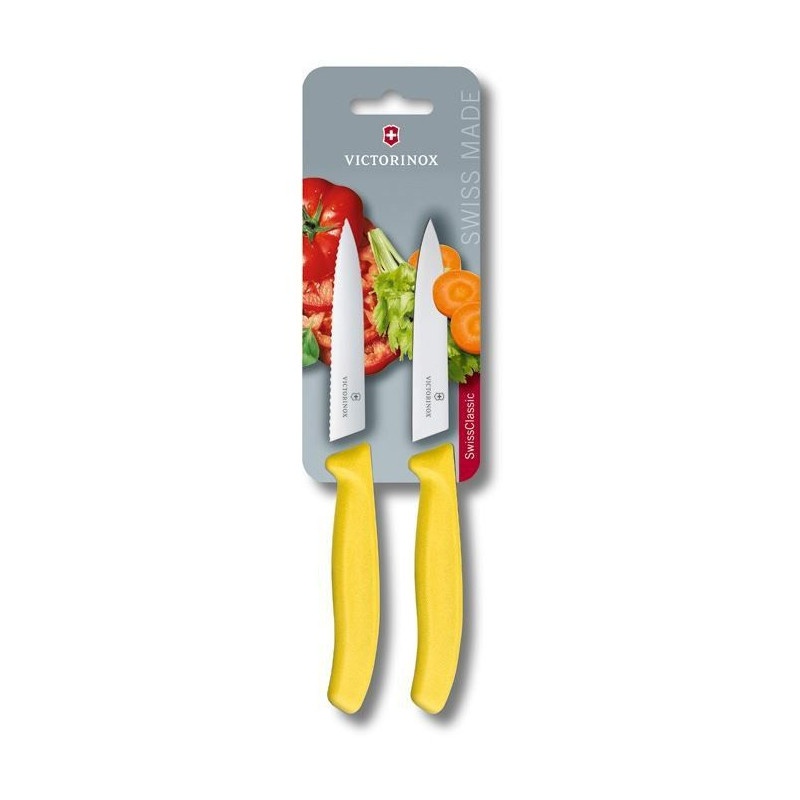 Cuchillo Verduras 2 Unidades Dentado+Liso Amarillo 10 cms