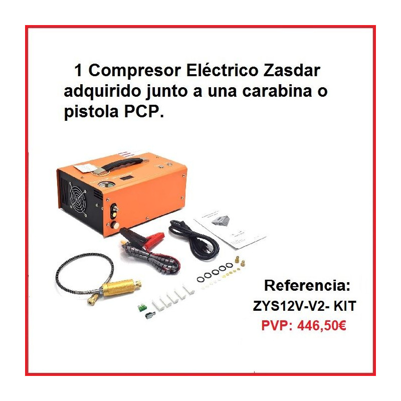 KIT - Compresor Eléctrico ZASDAR V2 con parada Automática 110220v para PCP 300 Bar. (4500PSI30MPH)