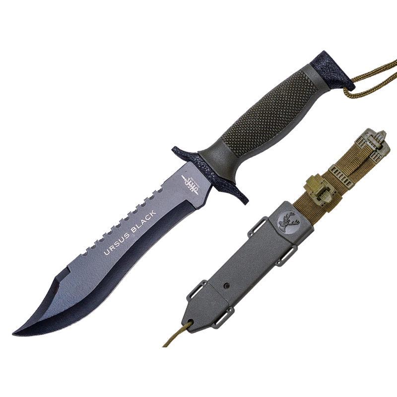 Cuchillo de Combate JKR Ursus Black Mango de Abs Hoja de 18 Cm y Acero Inox