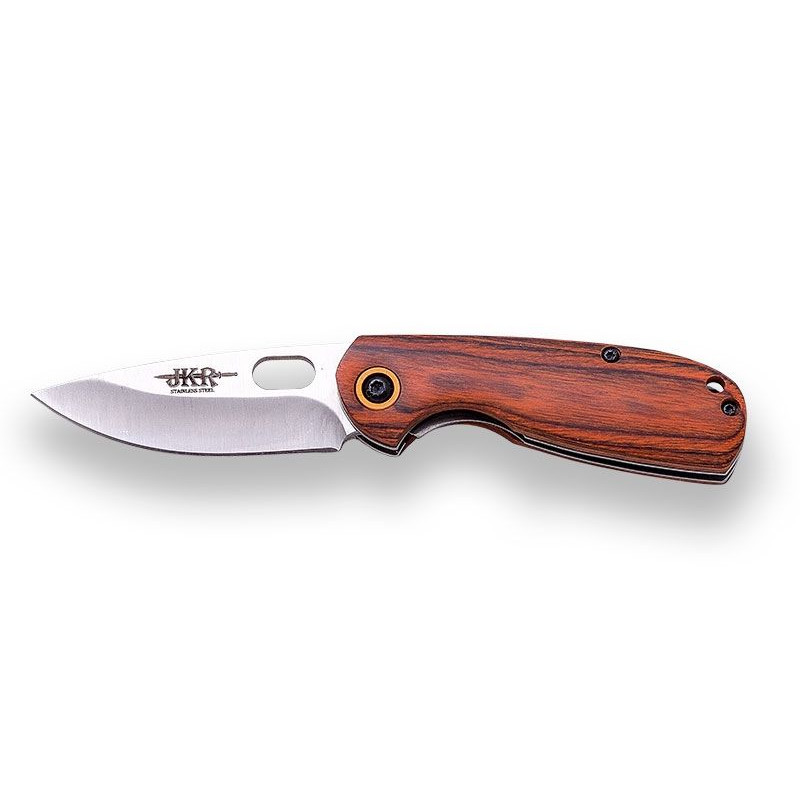 Cuchillo Deportivo JKR Apertura Manual Hoja de Acero Inoxidable 6,5 Cm Mango Madera Pakkawood