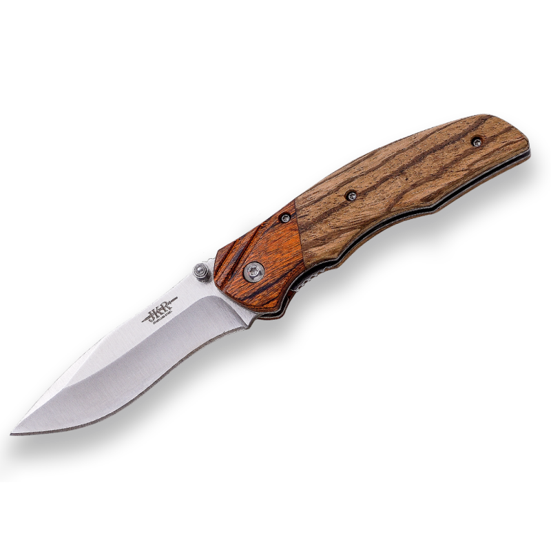 Faca Esportiva com Lâmina de Aço Inox de Abertura Manual 8 cm Cabo de Madeira Zebra