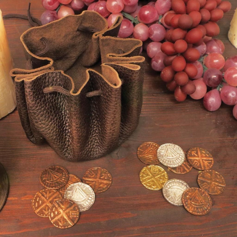 Bolsa viking com moedas - Couro - Ref. 804151