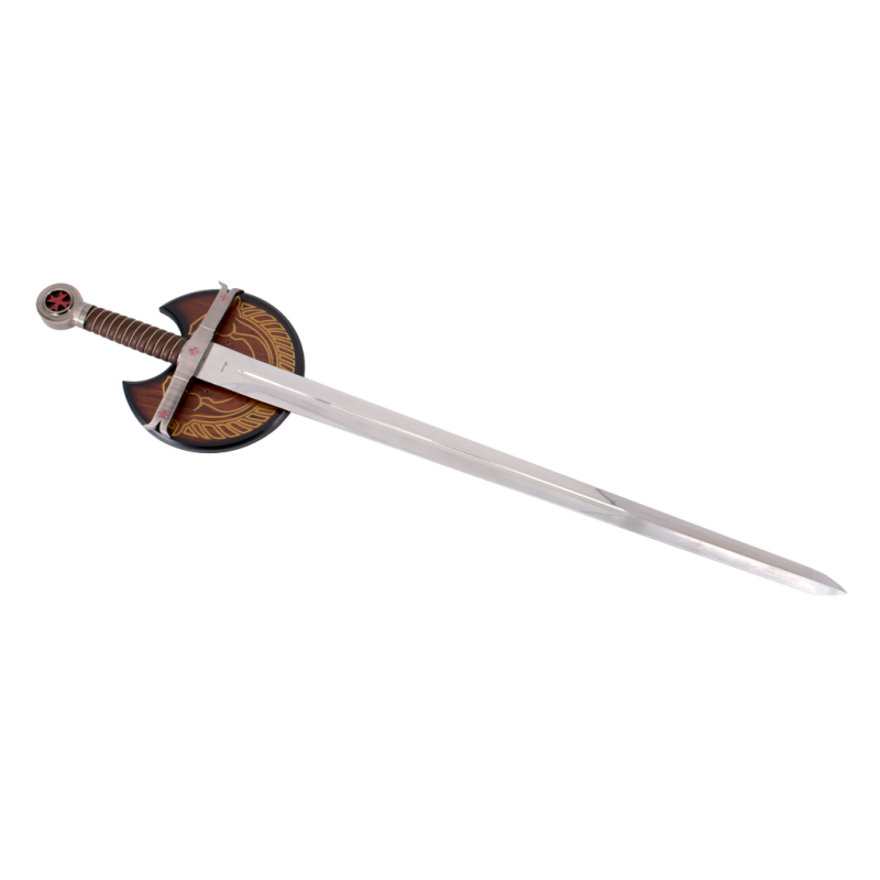 Das Templerschwert S3320 hat einen Knauf aus Nickel mit einem roten Templerkreuz