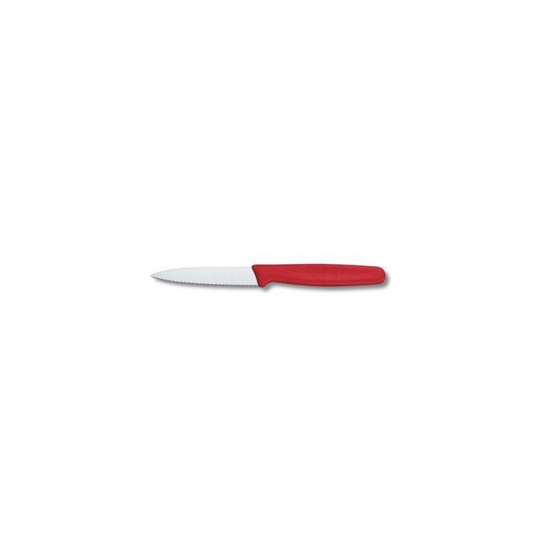 Cuchillo Verduras con sierra 8 cm. Puntiagudo. Filo dentado. Polipropileno Rojo.