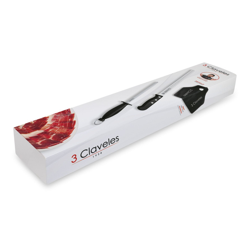 SET COLTELLI PROSCIUTTO A NIDO D'APE POM 29 cm e ACCIAIO PER AFFILARE + 3C COPRIPROSCIUTTO REGALO