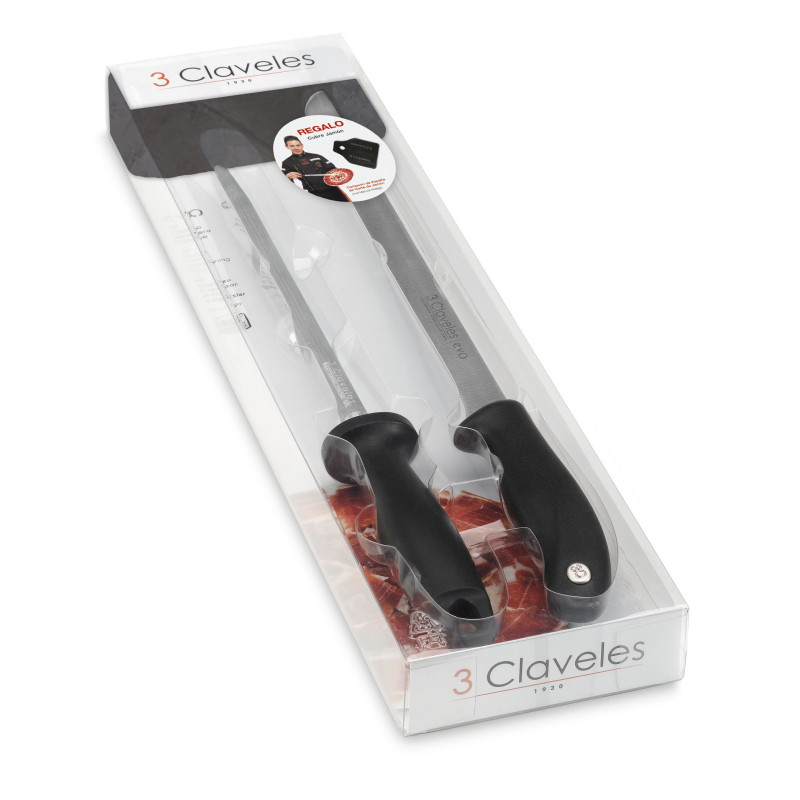 EVO UND WETZSTAHL SCHINKENMESSER SET + GESCHENK FÜR SCHINKENDECKEL B 3C