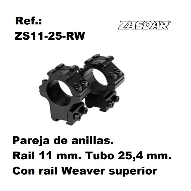 Monturas Zasdar Altura Media con rail superior Weaver  &Oslash25 mm rail 9 - 11 mm