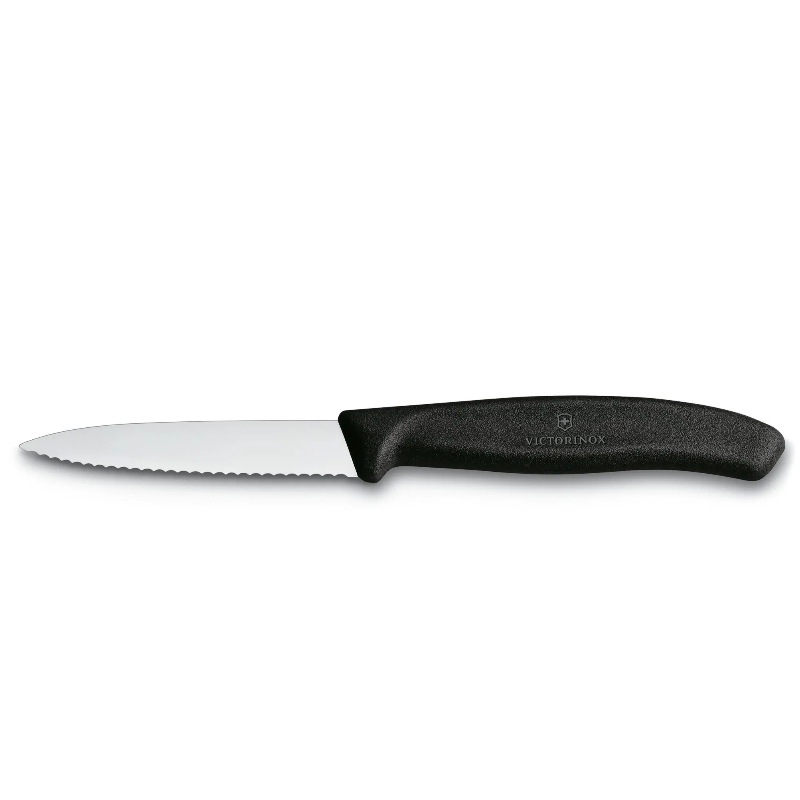 Cuchillo Verduras con sierra 8 cm. Puntiagudo. Filo dentado. Polipropileno Negro