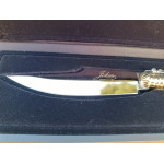 CLASSICAL SPANISH POCKET KNIFE JOKER NF12, BUFFALO HORN SCALES DECORATED WITH MOTHER-OF-PEARL MOSACI INLAY, BLADE LENGTH 14 CM