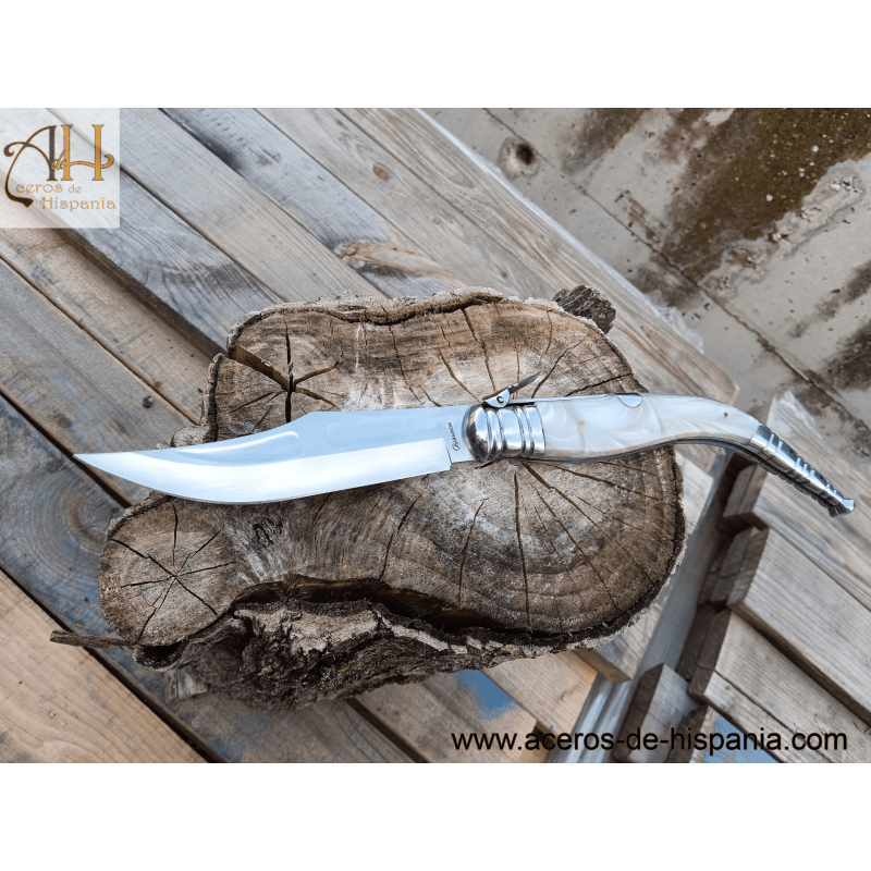 Ratsche Schultermesser aus Perlmutt Blatt 16 cm