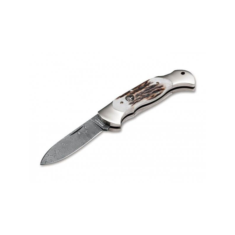 Böker Solingen Scout Spearpoint knife Asta horn and Damascus Steel