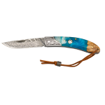 Coltello tascabile in acciaio Damasco e legno di radice con resina