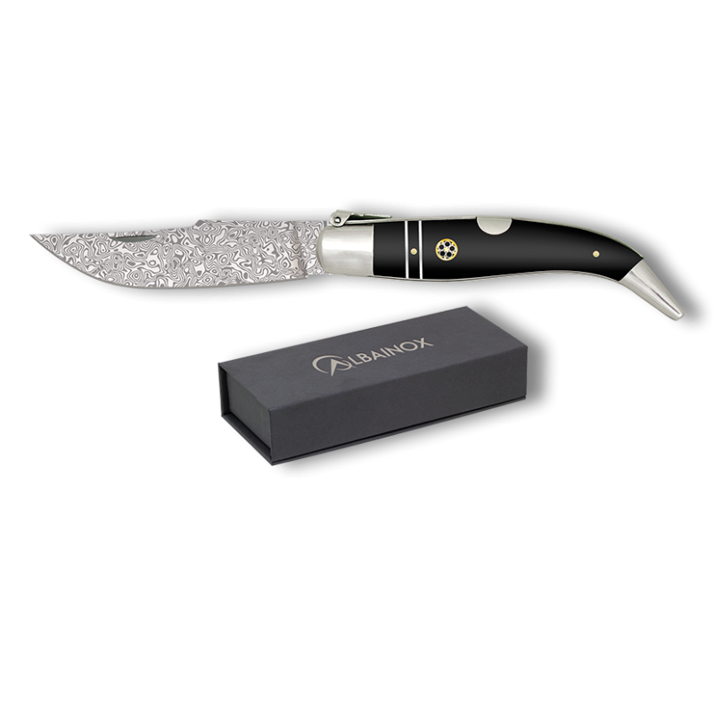 Coltello classico Piastrelle nere in acciaio Damasco Lama: 9,5 cm