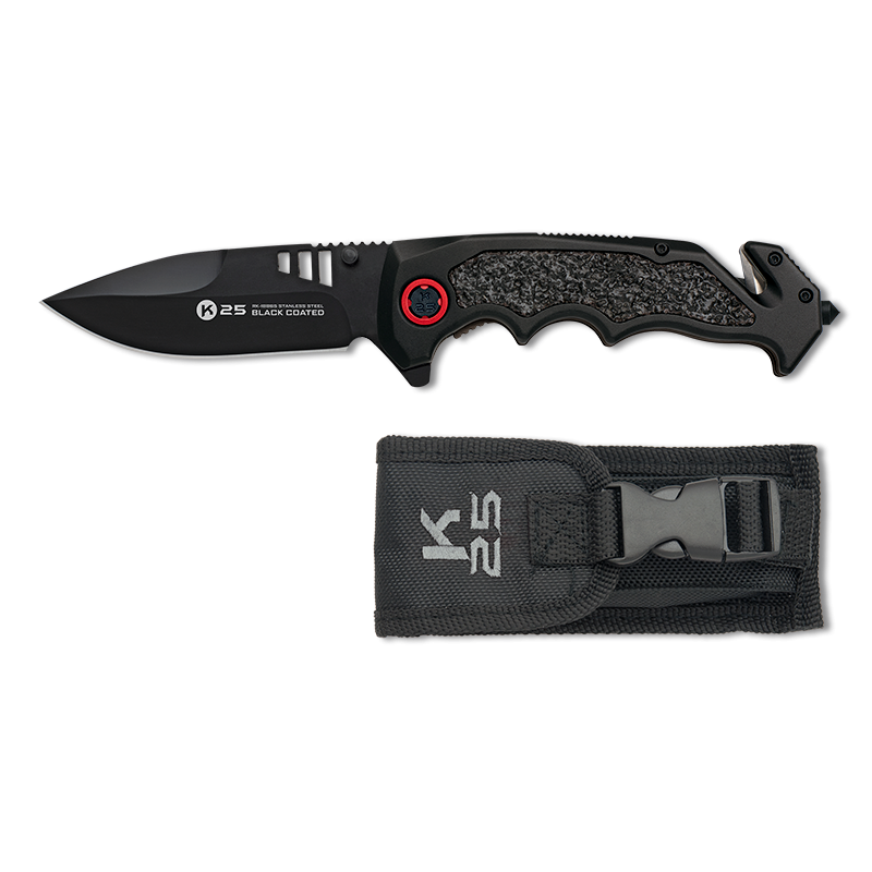 Coltello da salvataggio con manico ruvido nero K25