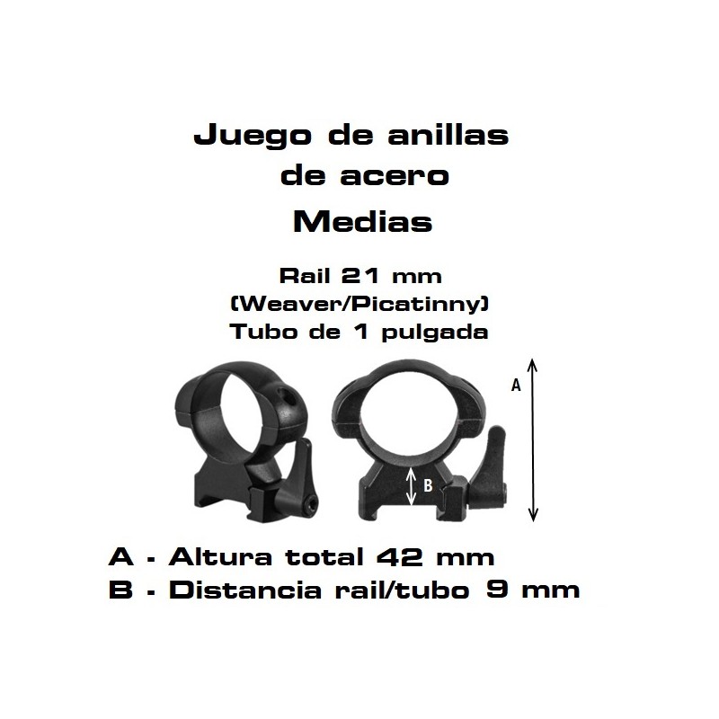 Suportes em aço de altura média Ø25 mm Trilho 21 mm (Tecelão ou Picatiny)