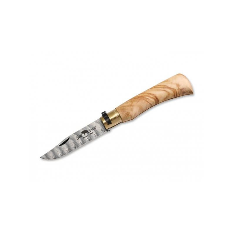 Old Bear Collection M Damascus Couteau de poche Olive