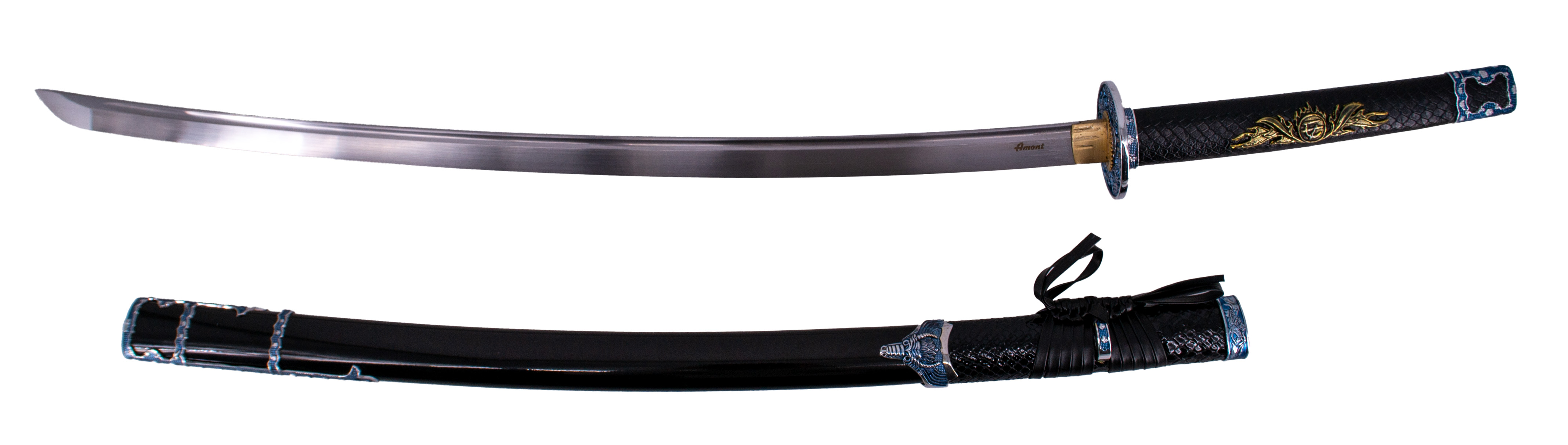 Katana funzionale nera con dettagli blu S2023H