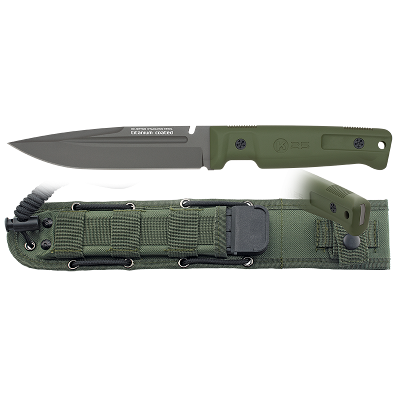 K25 tactical knife green rubber handle