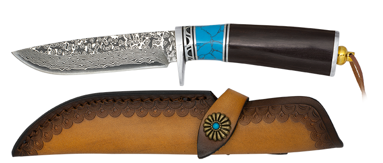 Wood/Resin Knife Damascus Steel