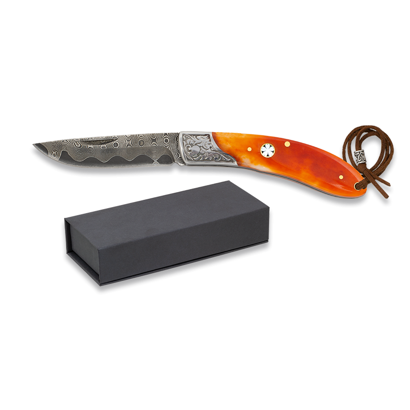 Coltello tascabile colorato in osso di Damasco