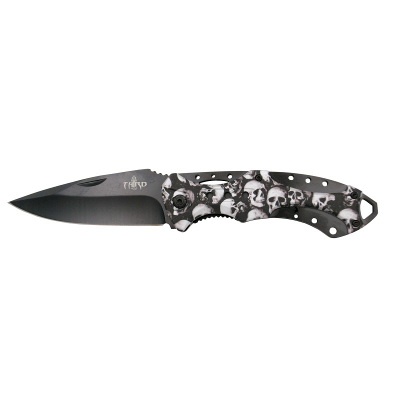Grey and black skull camo pocket knife