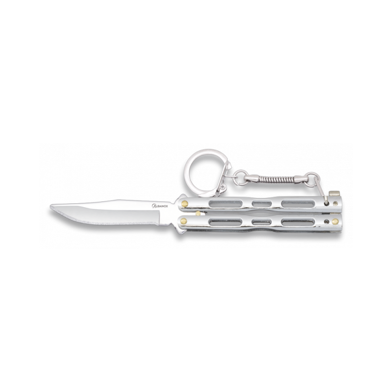 Butterfly knife key ring Chrome Blade 6 cm