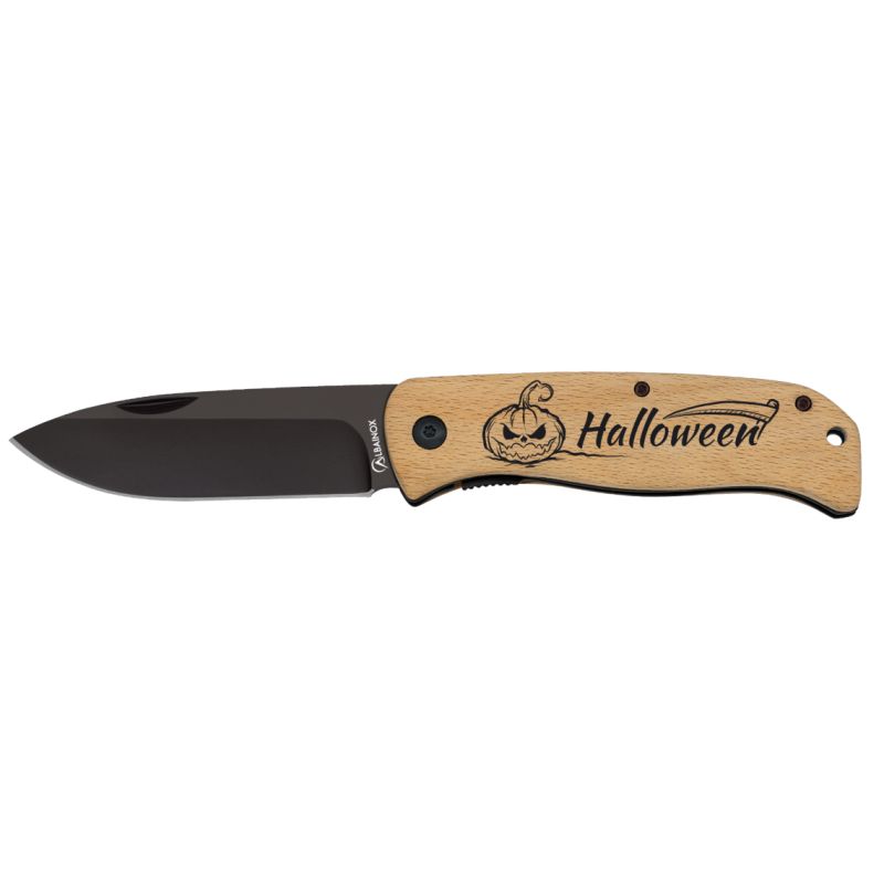 Couteau en bois d’Halloween Lame noire : 8,5 cm