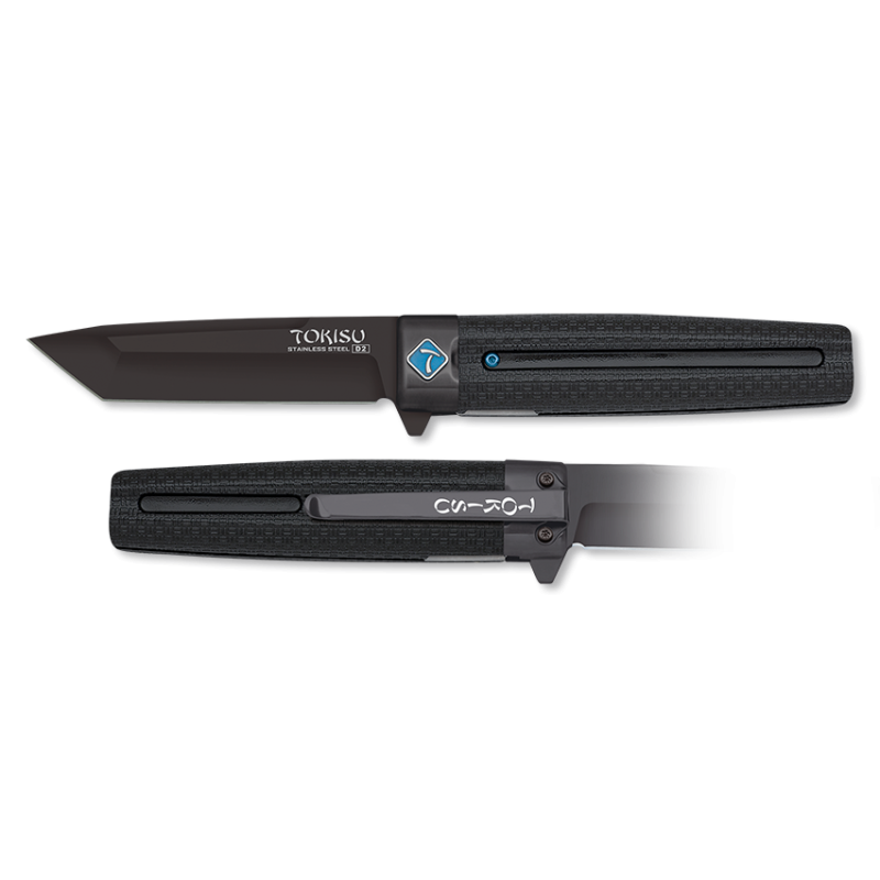 Tokisu D2 Tanto Black Pocket Knife / Rubber Handle