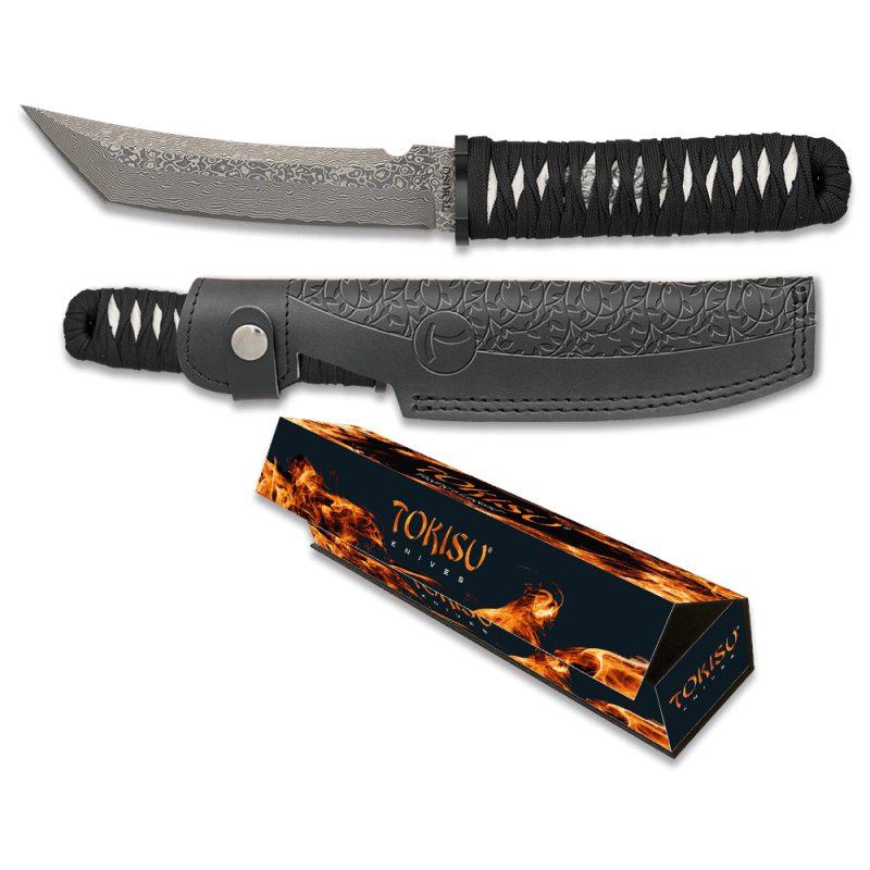 Coltello CNC Tokisu Damasco. Custodia in pelle